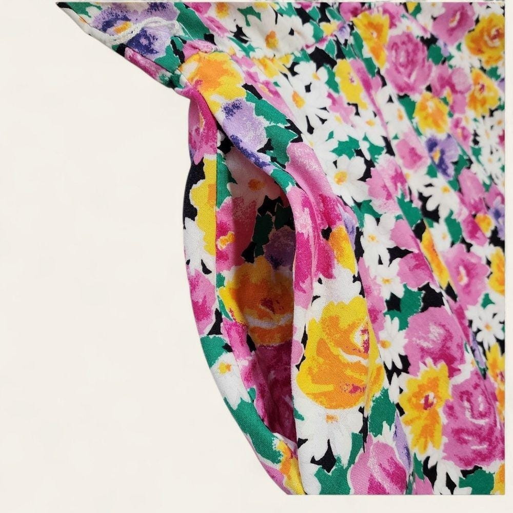 Floral Shirt Dress Vintage 80s Fit Flare Size 6 Pink Yellow Kentucky Derby - Picture 7 of 9